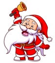 The dwarf santa claus is rising and ringing the bell in the christmas night