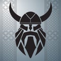 Dwarf warrior head with helmet logo. Stencil style
