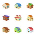 Dwelling icons set, cartoon style