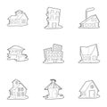 Dwelling icons set, outline style
