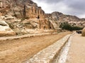 Dwellings carved into the stone cliffs of ancient Petra