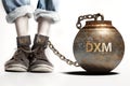 Dxm can be a big weight and a burden with negative influence - Dxm role and impact symbolized by a heavy prisoner`s weight