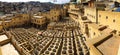 Dye reservoirs in tannery in Fes, Morocco, where the world famous moroccan leather is made Royalty Free Stock Photo