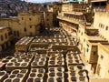 Dye reservoirs in tannery in Fes, Morocco, where the world famous moroccan leather is made Royalty Free Stock Photo