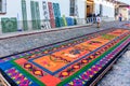 Dyed sawdust Lent procession carpets & stencils, Antigua, Guatemala