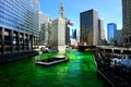 Dyeing of the Chicago river on Saint Patrick`s day