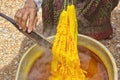 Dyeing silk. Using traditional natural materials Royalty Free Stock Photo