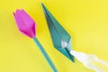 DYI tulip from colored paper. Step-by-step instruction