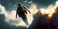 Dying soldier, soul flies to heaven in the clouds Generative AI