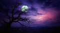A dying tree with a full moon in the background