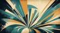 Abstract art featuring a burst of teal beige and gold stripes radiating from a central point Royalty Free Stock Photo