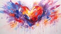A dynamic abstract artwork symbolizing love with vivid splashes. Concept: romance, hearts, Valentine's day