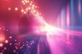 Abstract Digital Network Tunnel with Glowing Particles and Light Streaks, Futuristic Technology Background Royalty Free Stock Photo