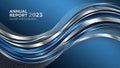 Dynamic abstract background with flowing silver and blue metallic waves and light streaks for corporate use Royalty Free Stock Photo