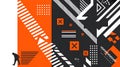 Dynamic Abstract Background: Orange, Black, White Geometric Patterns with Tech & UI Elements Royalty Free Stock Photo
