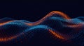 Dynamic abstract blue and orange particle wave network with depth effect background Royalty Free Stock Photo