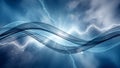 Dynamic abstract blue waves with lightning strikes and sparkling light particles in a cloudy sky Royalty Free Stock Photo