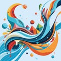 A dynamic abstract composition with bold lines, vivid colors, and geometric shapes forming an energetic and visually striking