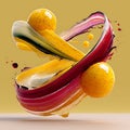 Dynamic abstract composition featuring swirling, multicolored paint strokes with