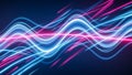 Dynamic abstract composition of glowing neon pink and electric blue light trails weaving through a dark blue background Royalty Free Stock Photo