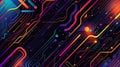 Dynamic abstract design showcasing colorful circuit lines on a sleek dark background