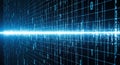 Abstract blue digital grid with bright light and binary code flowing forward Royalty Free Stock Photo