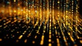 Dynamic Abstract Digital Data Stream: Vertical Columns of Glowing Golden and Cyan Particles Flowing Over a Reflective Surface of Royalty Free Stock Photo