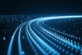 Abstract digital glowing particle trails representing data flow and technology connection on dark background Royalty Free Stock Photo