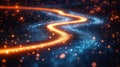 Dynamic abstract digital roadmap. Modern tech concept for digital transformation. Abstract illustration with glowing lines, data