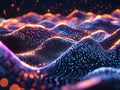 Dynamic abstract digital terrain of glowing purple, blue and orange particles, symbolizing data and connection Royalty Free Stock Photo