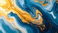 Dynamic Abstract Flowing Texture of Deep Blue and Golden Pigments Creating a Luxurious Marbled Pattern with Intense Swirling Waves Royalty Free Stock Photo