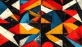 Vibrant Abstract Geometric Pattern with Triangles and Shapes in Red, Blue, Yellow, and White Royalty Free Stock Photo