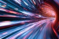 Dynamic abstract image of data packets flowing through network tunnel, showcasing vibrant colors and motion Royalty Free Stock Photo