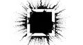 Black Ink Splatter Bursting Outward from a White Square Frame on White Background splash Royalty Free Stock Photo
