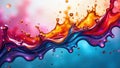 Dynamic abstract liquid splash vibrant hues of red, orange, and blue intertwined in a stunning visual symphony. Generative AI Royalty Free Stock Photo