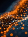 Dynamic abstract network visualization with glowing orange nodes and interconnected lines creating a flowing wave pattern on a Royalty Free Stock Photo