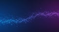 Dynamic abstract network wave of glowing blue and purple particles with interconnected lines. Royalty Free Stock Photo