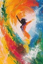 Dynamic abstract painting capturing a dancer's silhouette amidst swirls of vibrant colors.