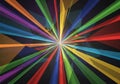 A dynamic abstract pattern featuring multicolored, converging beams of light emanating from a Royalty Free Stock Photo