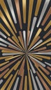 Explosive burst of metallic gold bronze and silver rays emanating from a central point against a dark charcoal background creating Royalty Free Stock Photo