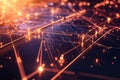 Dynamic abstract representation of digital connections and data flow at night with glowing lights