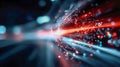 Dynamic abstract tunnel of glowing fibers and light streaks representing high-speed data flow and digital connectivity Royalty Free Stock Photo