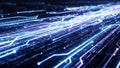Abstract Digital Data Stream with Glowing Blue and Purple Lines on Dark Background technology Royalty Free Stock Photo