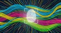 Vibrant digital fingerprint scan with flowing colorful data streams, modern security concept Royalty Free Stock Photo