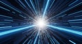Futuristic Blue Light Tunnel with Streaking Particles and Geometric Structures speed Royalty Free Stock Photo