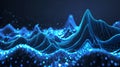 Abstract blue glowing particle wave peaks simulating data visualization and technological landscape Royalty Free Stock Photo