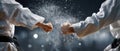The dynamic action of karate practitioners executing powerful moves with explosive energy. AI generated image Royalty Free Stock Photo