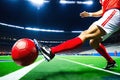 Dynamic Action: Man\'s Foot Hitting Football in Stadium Showdown