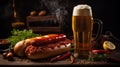 Dynamic And Action-packed Chili Dogs And Beer: A Captivating Visual Feast