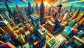 Dynamic Aerial Cityscape A Vibrant Abstract Comic Book Style Background for Creative Projects Featuring Bold Colors and Royalty Free Stock Photo